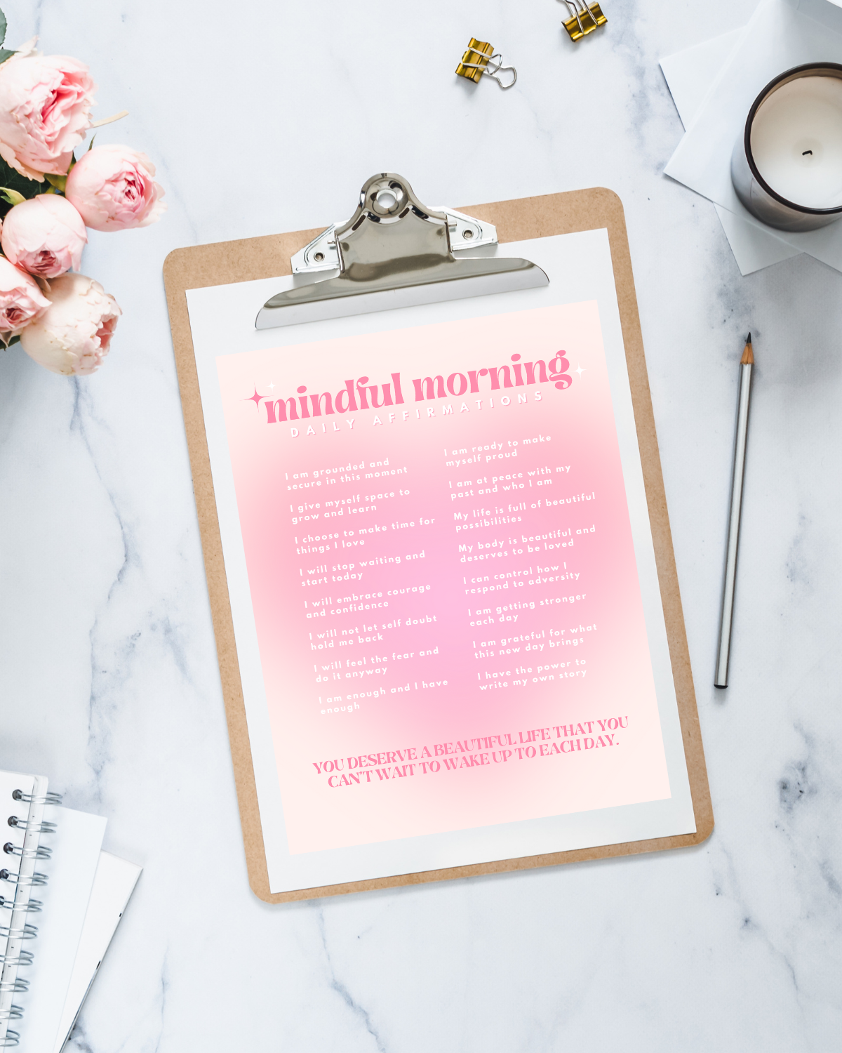 Mindful Morning Affirmations Poster - Aura Heart design