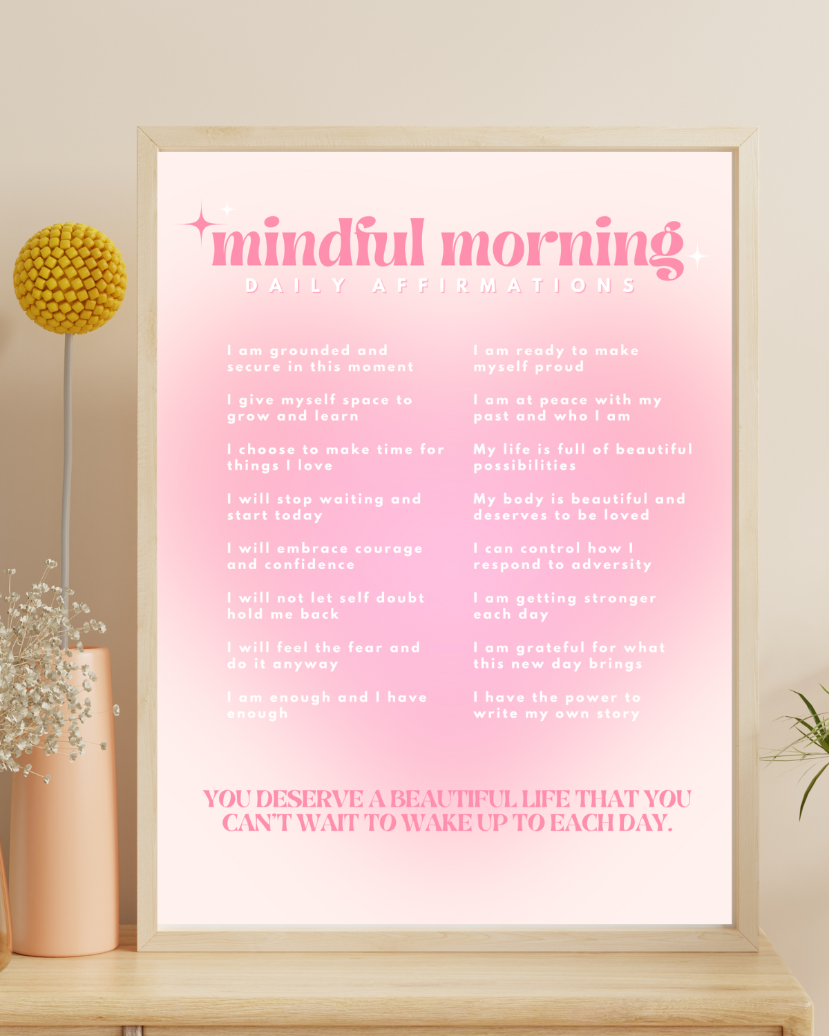 Mindful Morning Affirmations Poster - Aura Heart design