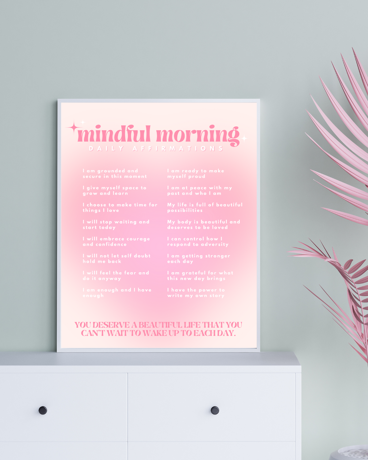 Mindful Morning Affirmations Poster - Aura Heart design