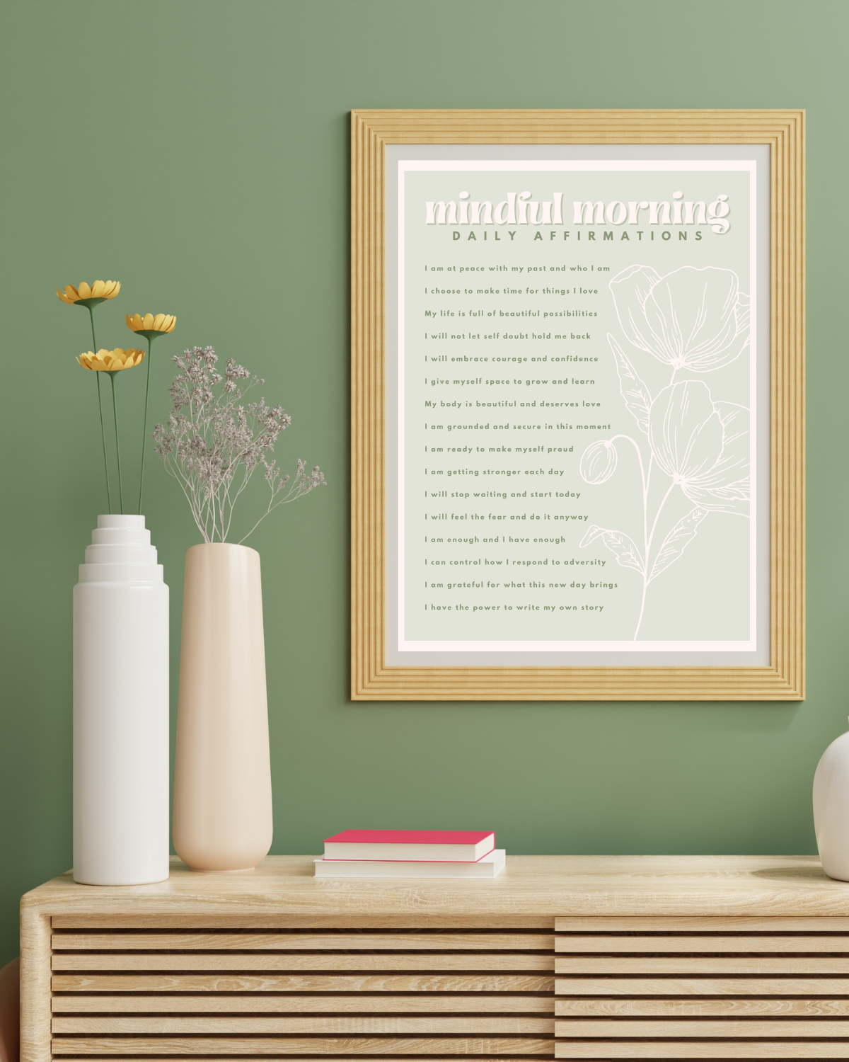Mindful Morning Affirmation Poster - Floral Design