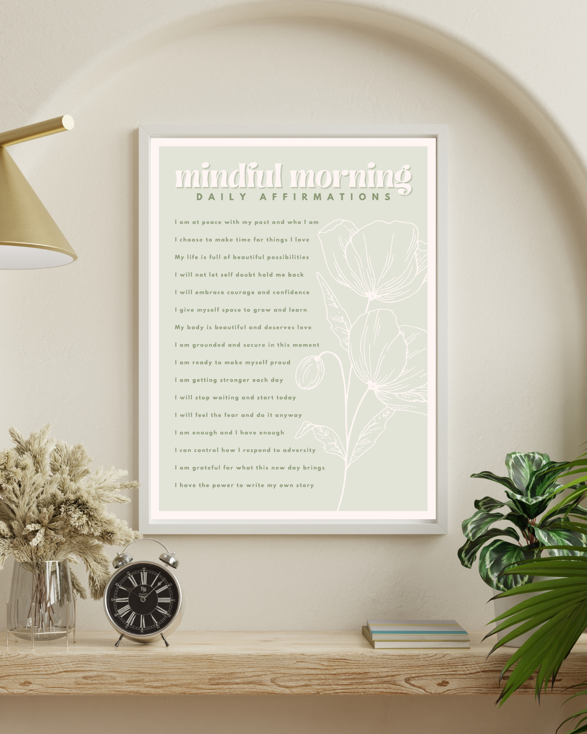 Mindful Morning Affirmation Poster - Floral Design