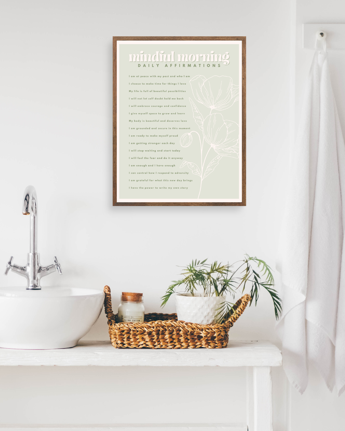 Mindful Morning Affirmation Poster - Floral Design
