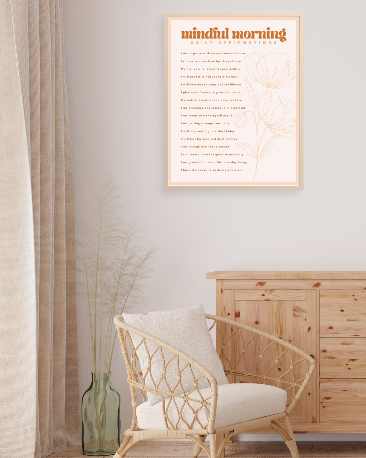 Mindful Morning Affirmation Poster - Floral Design
