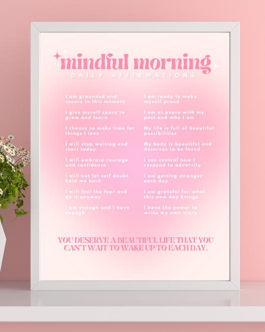 Mindful Morning Affirmations Poster - Aura Heart design