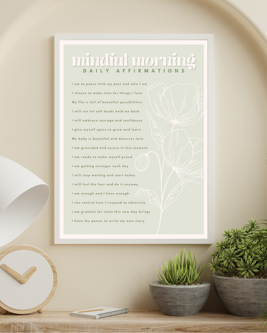 Mindful Morning Affirmation Poster - Floral Design