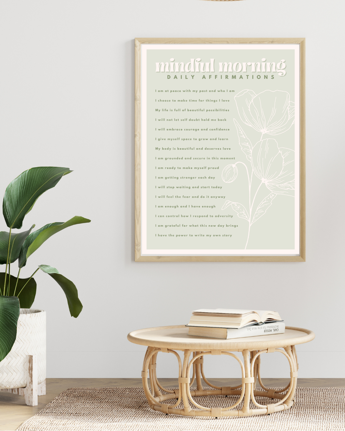 Mindful Morning Affirmation Poster - Floral Design